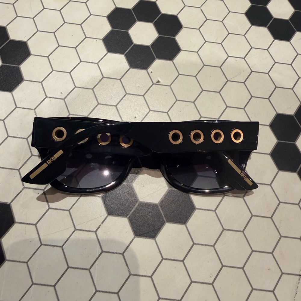 Alexander McQueen black glasses w/gold grommet detail - Picture 2 of 3